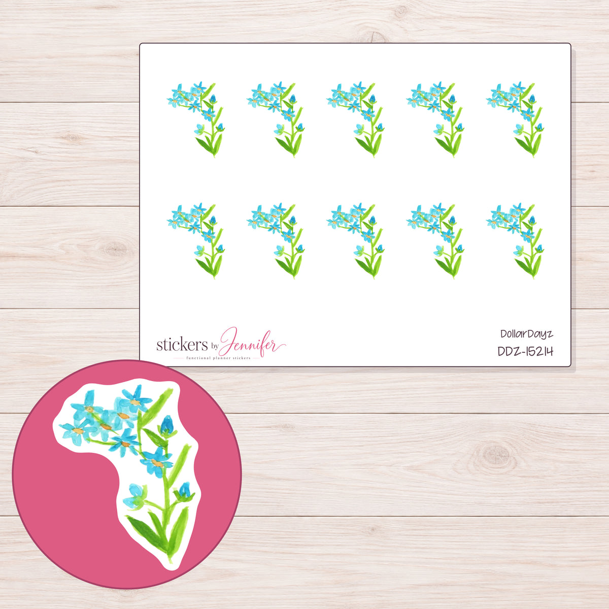 DDZ-15214 planner sticker sheet with enlarged sticker detail