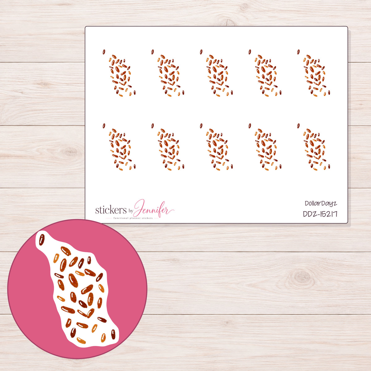 DDZ-15217 planner sticker sheet with enlarged sticker detail