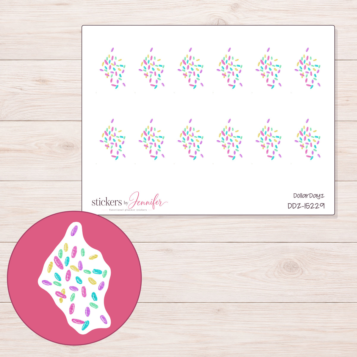 DDZ-15229 planner sticker sheet with enlarged sticker detail