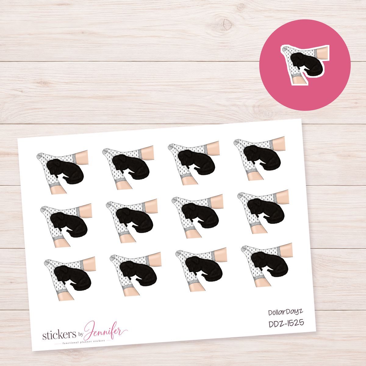 Black Cat on Cozy Socks Planner Stickers | DDZ-1525