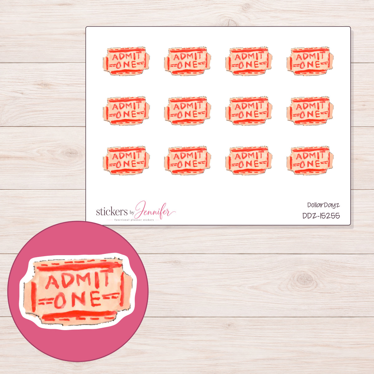 DDZ-15255 planner sticker sheet with enlarged sticker detail