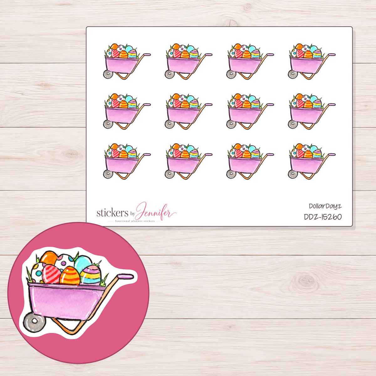 DDZ-15260 planner sticker sheet with enlarged sticker detail