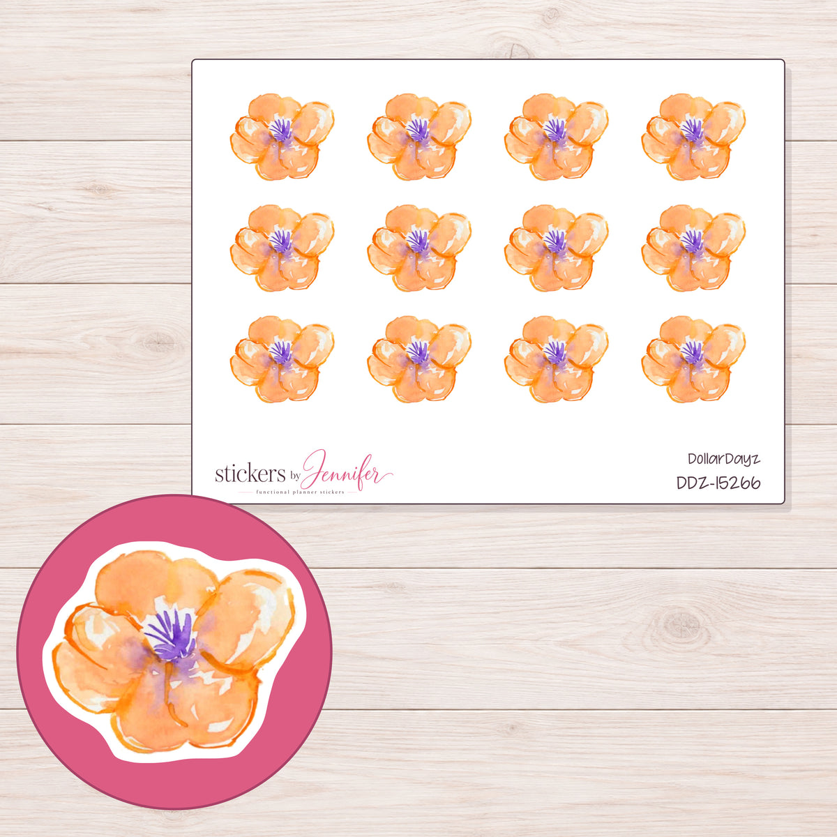 DDZ-15266 planner sticker sheet with enlarged sticker detail