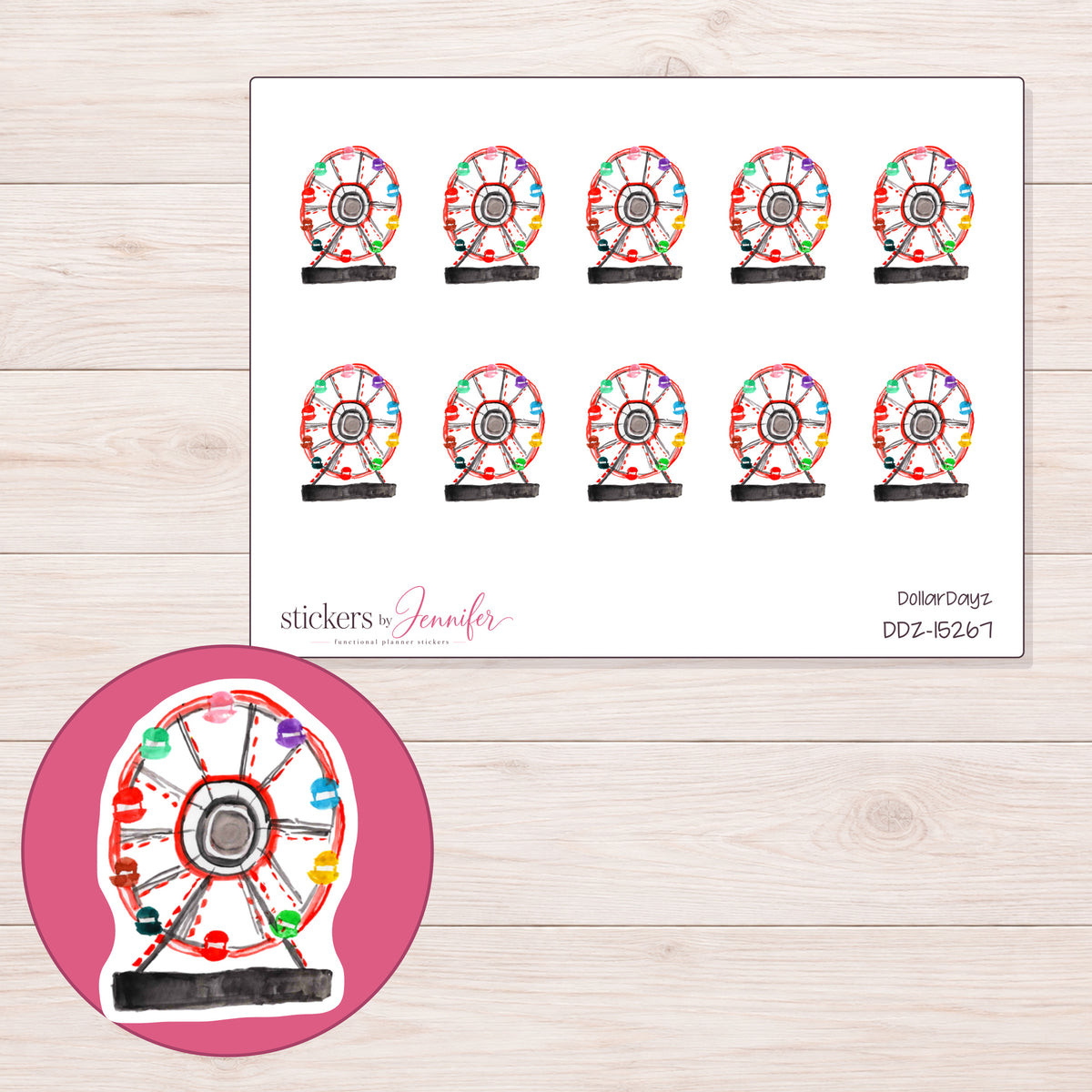 DDZ-15267 planner sticker sheet with enlarged sticker detail