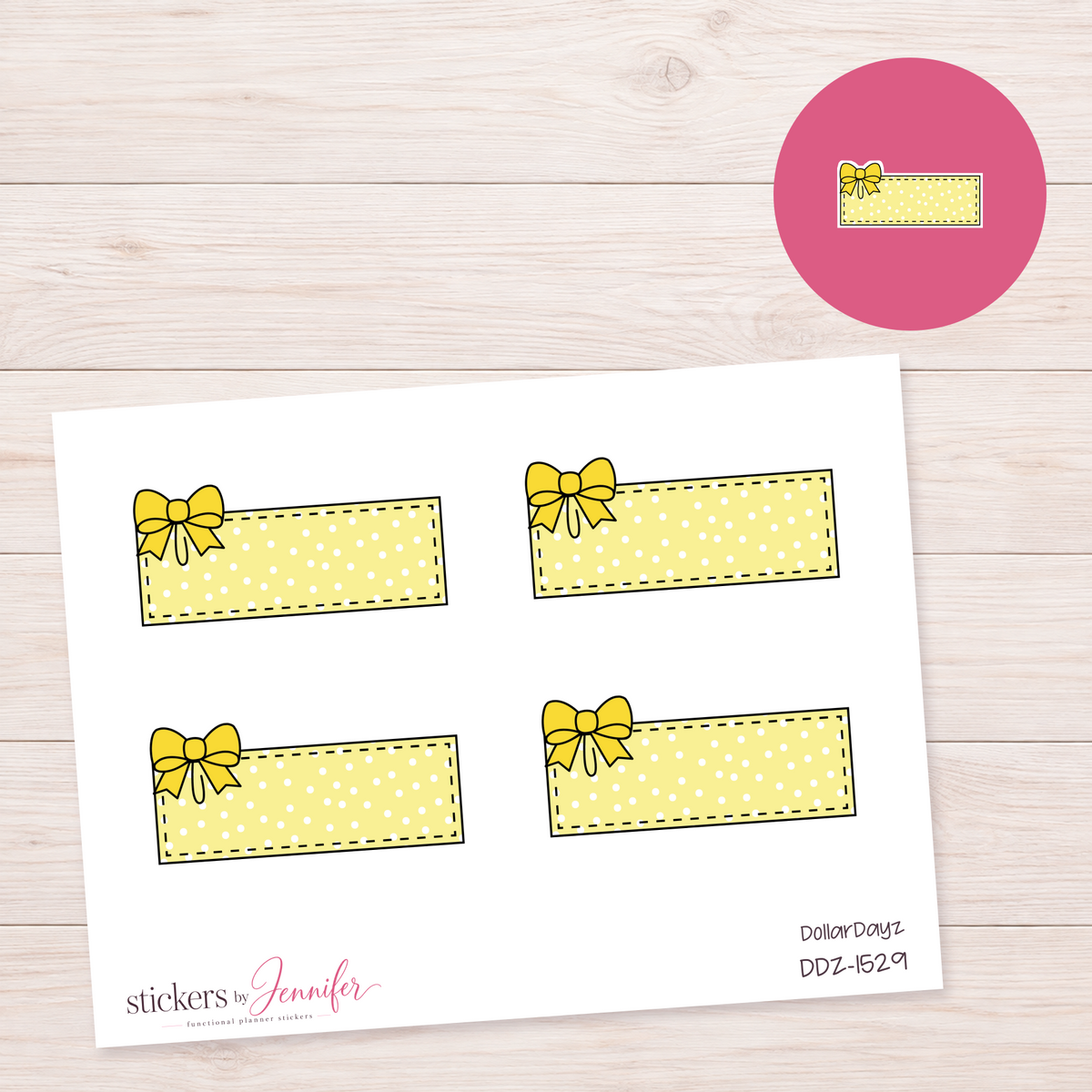 Bright Yellow Bow Label Planner Stickers | DDZ-1529