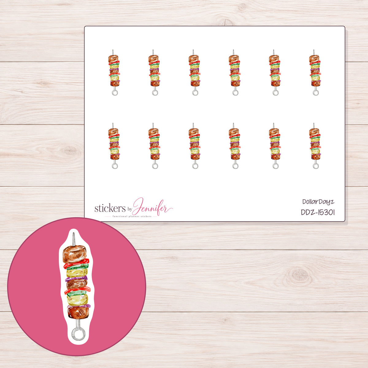 DDZ-15301 planner sticker sheet with enlarged sticker detail