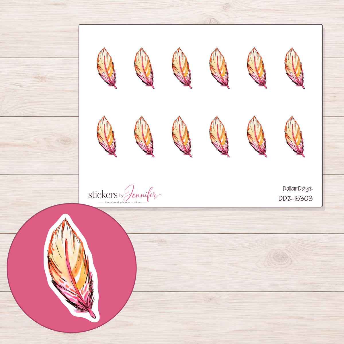 DDZ-15303 planner sticker sheet with enlarged sticker detail