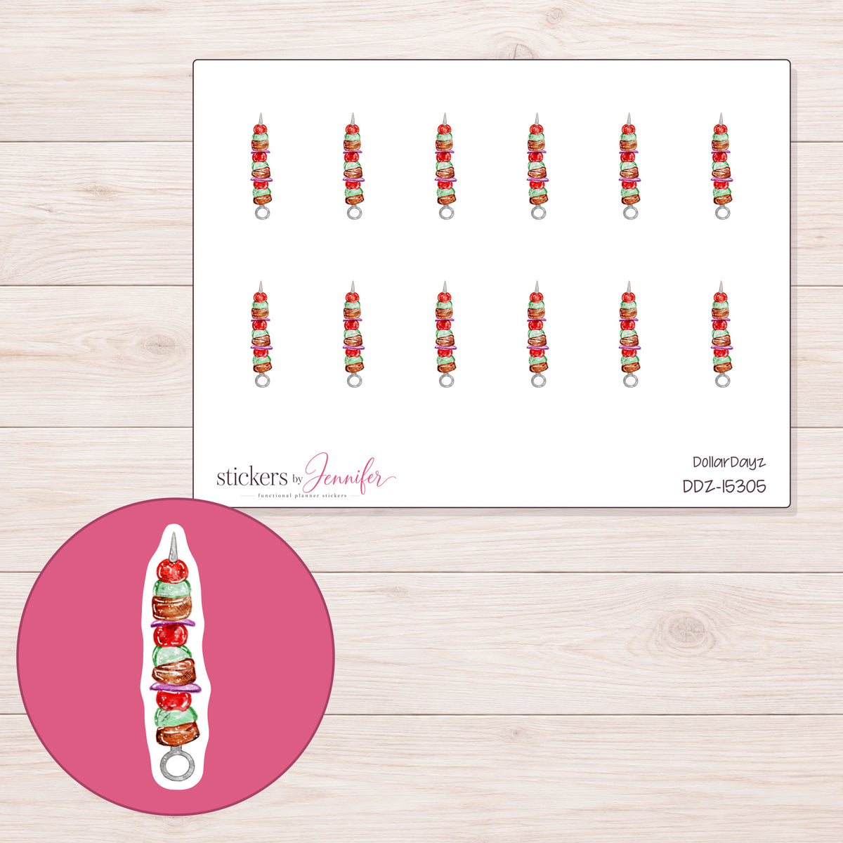 DDZ-15305 planner sticker sheet with enlarged sticker detail