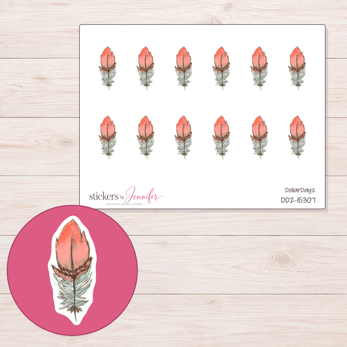 DDZ-15307 planner sticker sheet with enlarged sticker detail