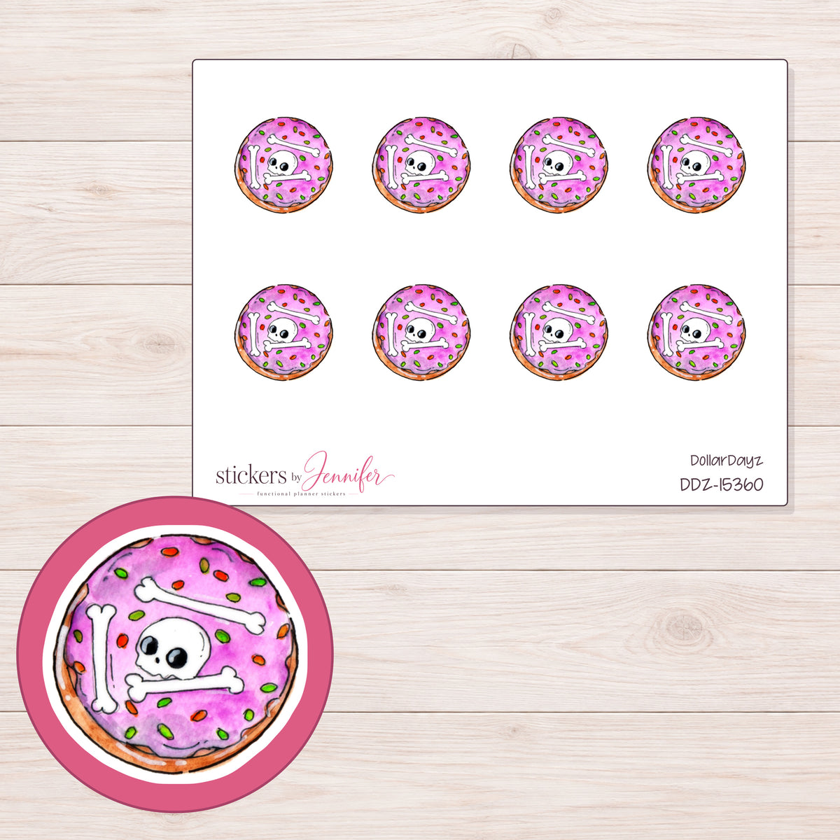 DDZ-15360 planner sticker sheet with enlarged sticker detail