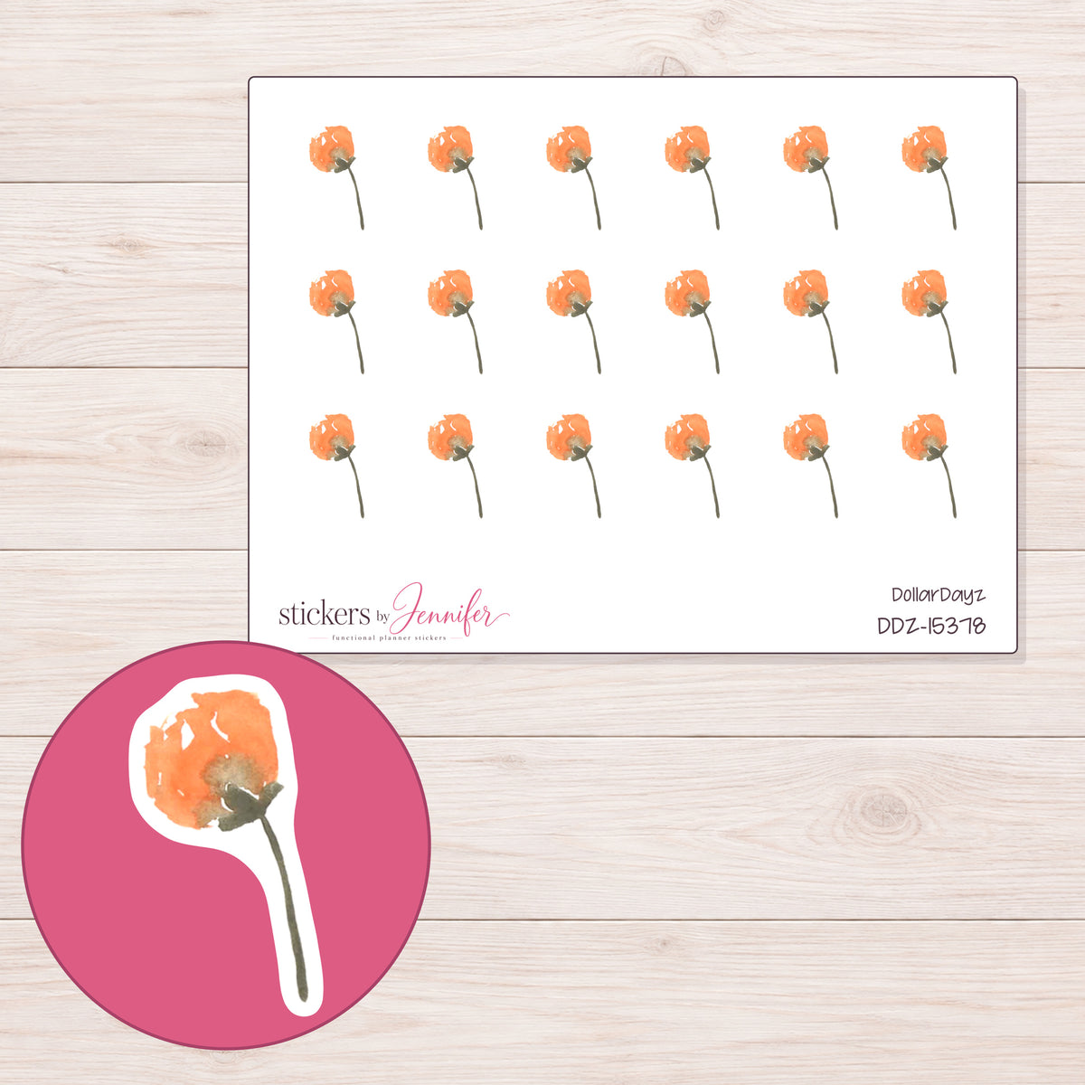 DDZ-15378 planner sticker sheet with enlarged sticker detail