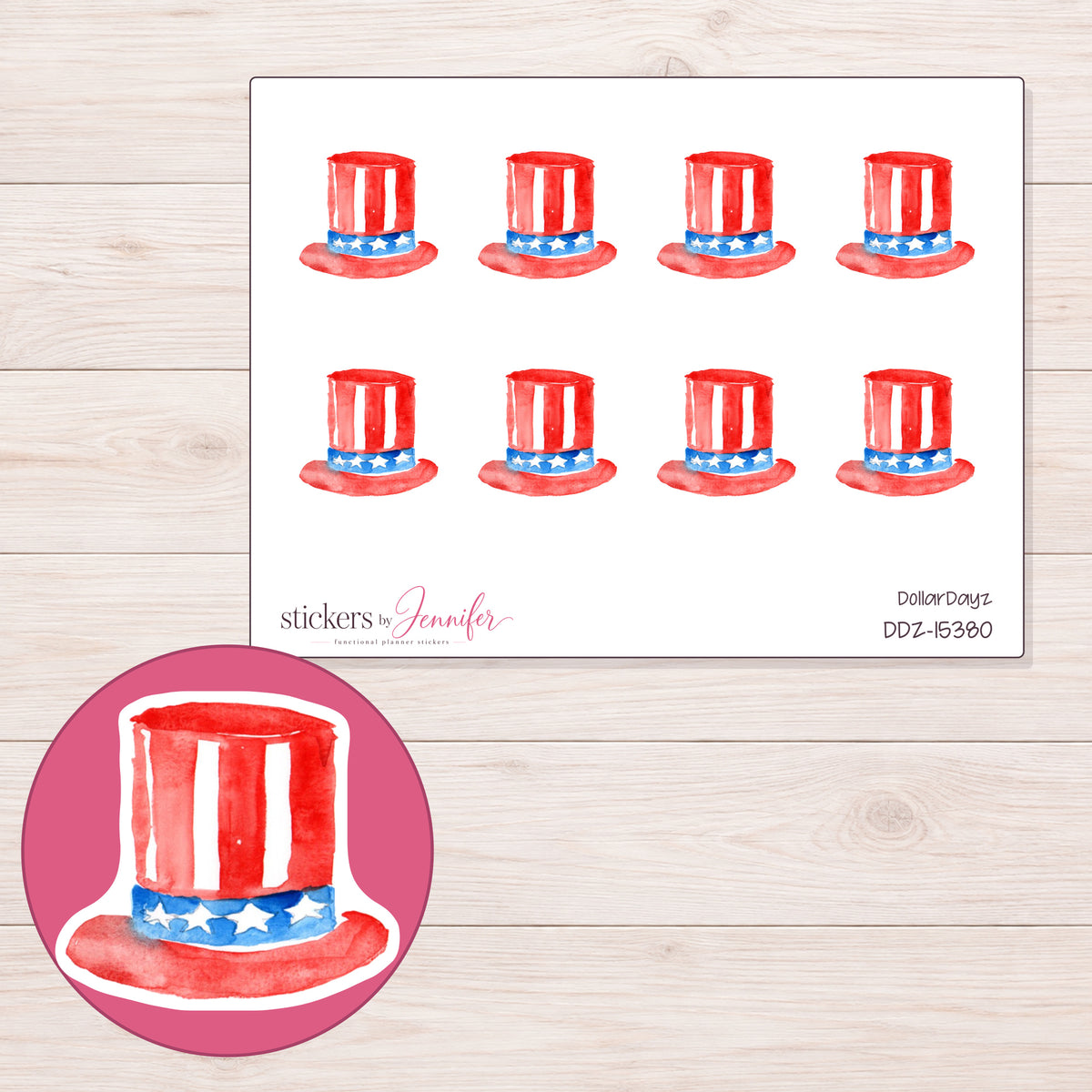 DDZ-15380 planner sticker sheet with enlarged sticker detail