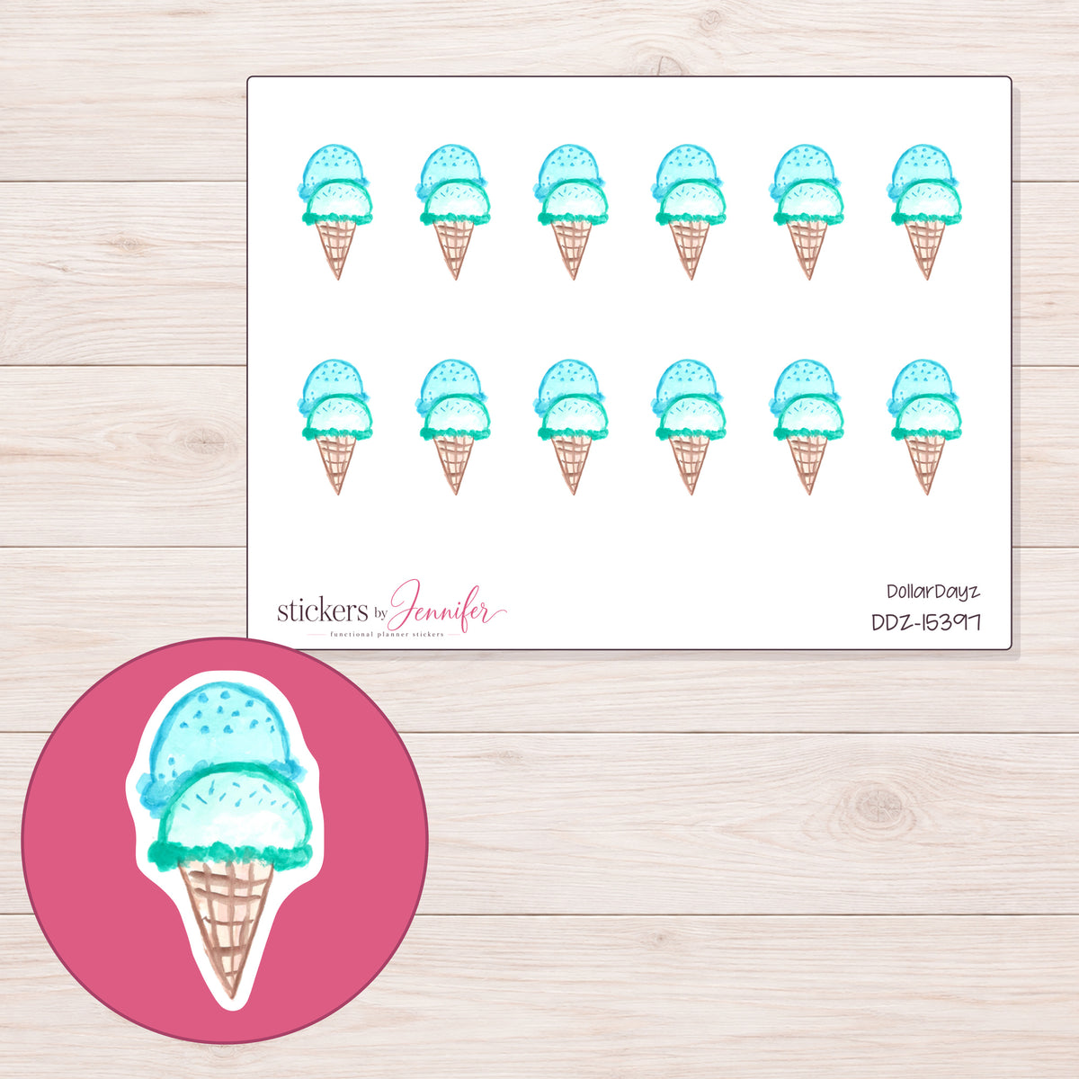 DDZ-15397 planner sticker sheet with enlarged sticker detail