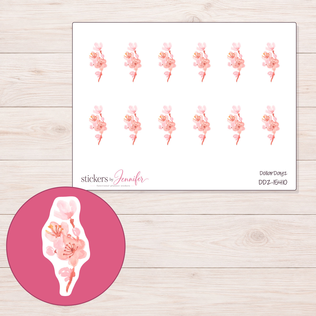 DDZ-15410 planner sticker sheet with enlarged sticker detail