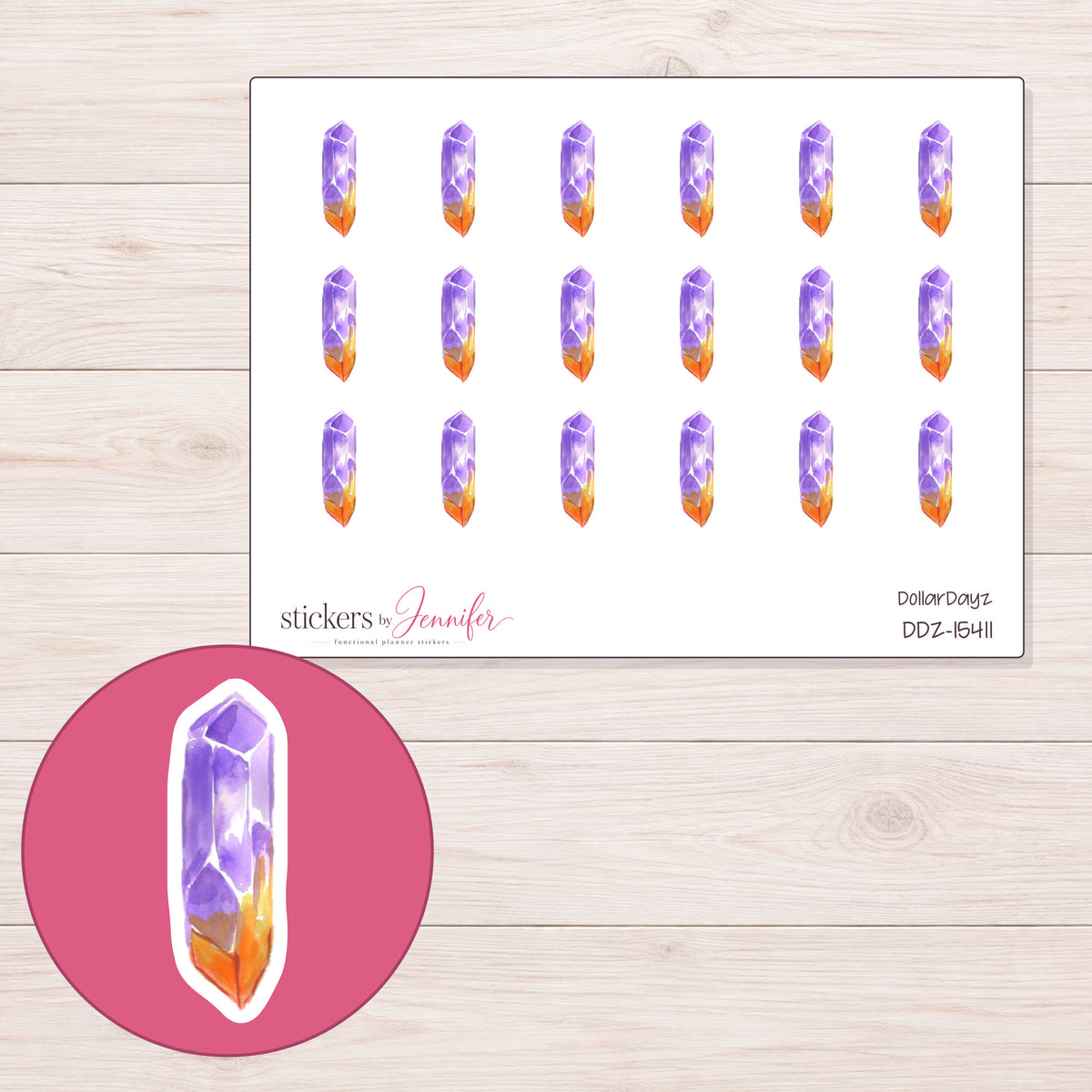 DDZ-15411 planner sticker sheet with enlarged sticker detail