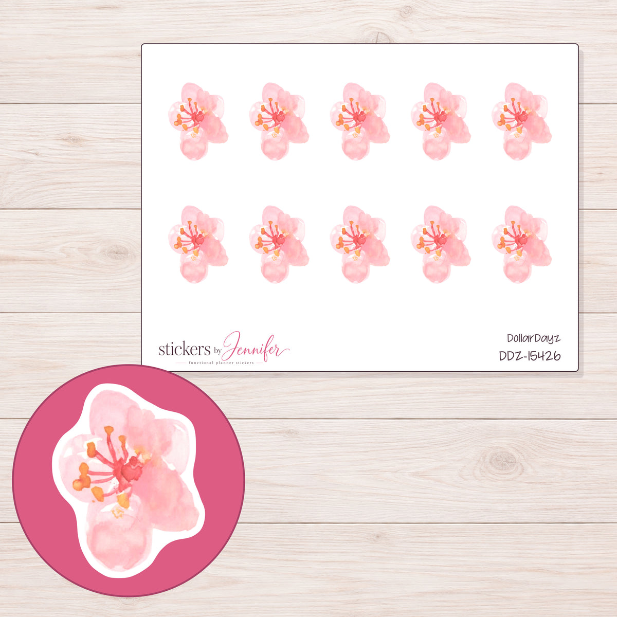 DDZ-15426 planner sticker sheet with enlarged sticker detail