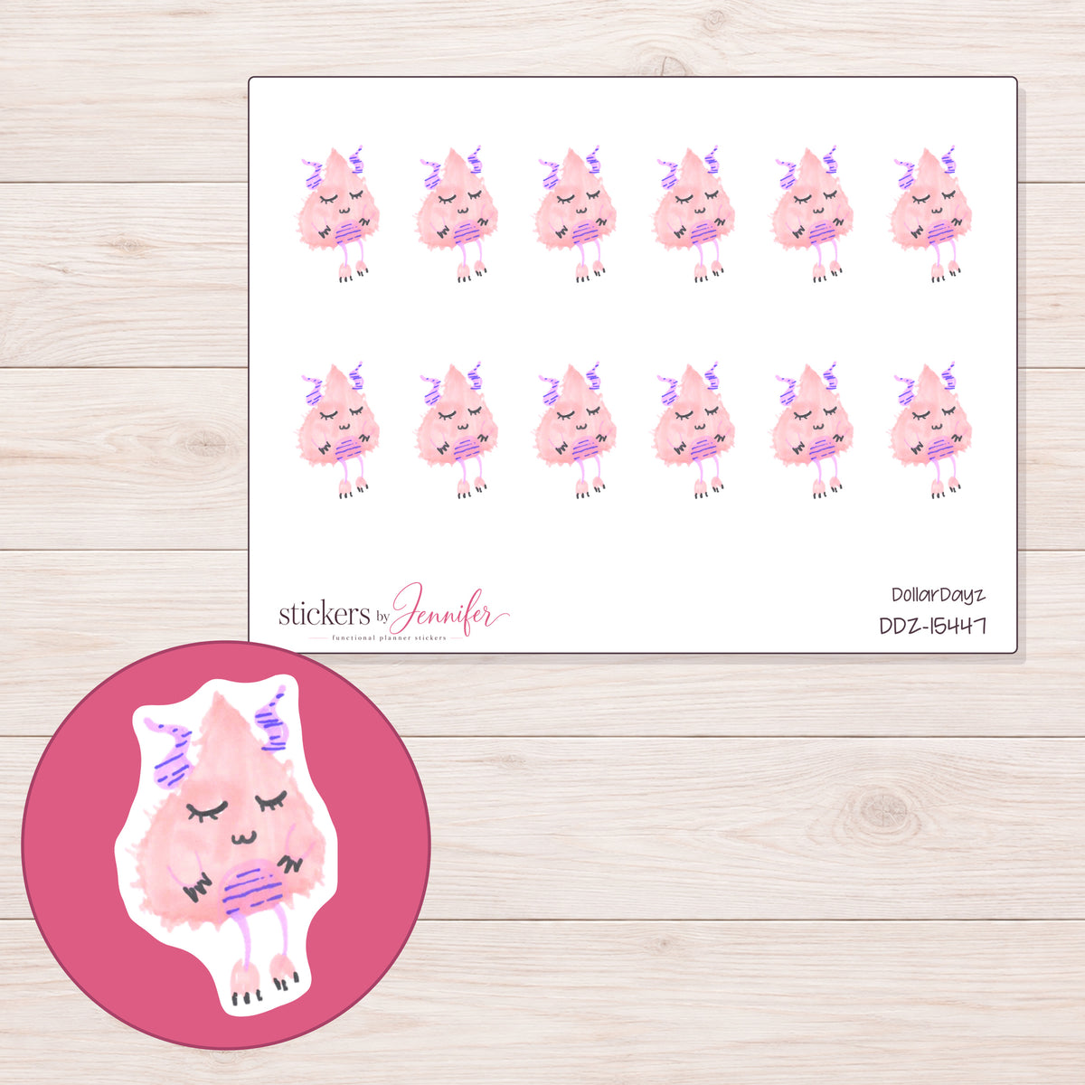 DDZ-15447 planner sticker sheet with enlarged sticker detail