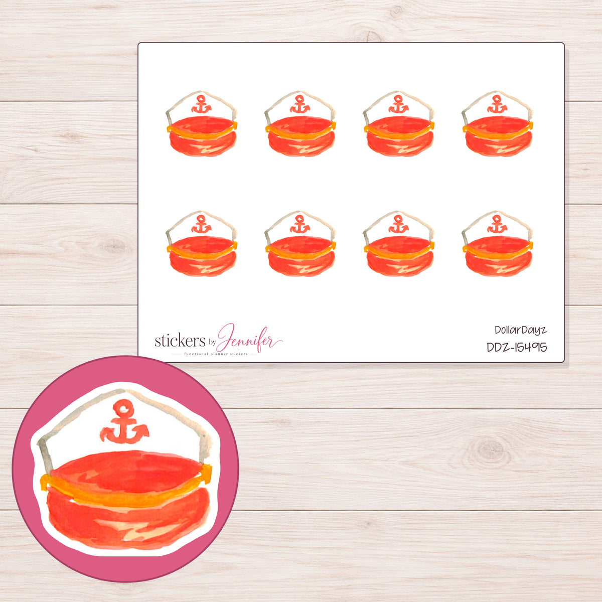 DDZ-15495 planner sticker sheet with enlarged sticker detail