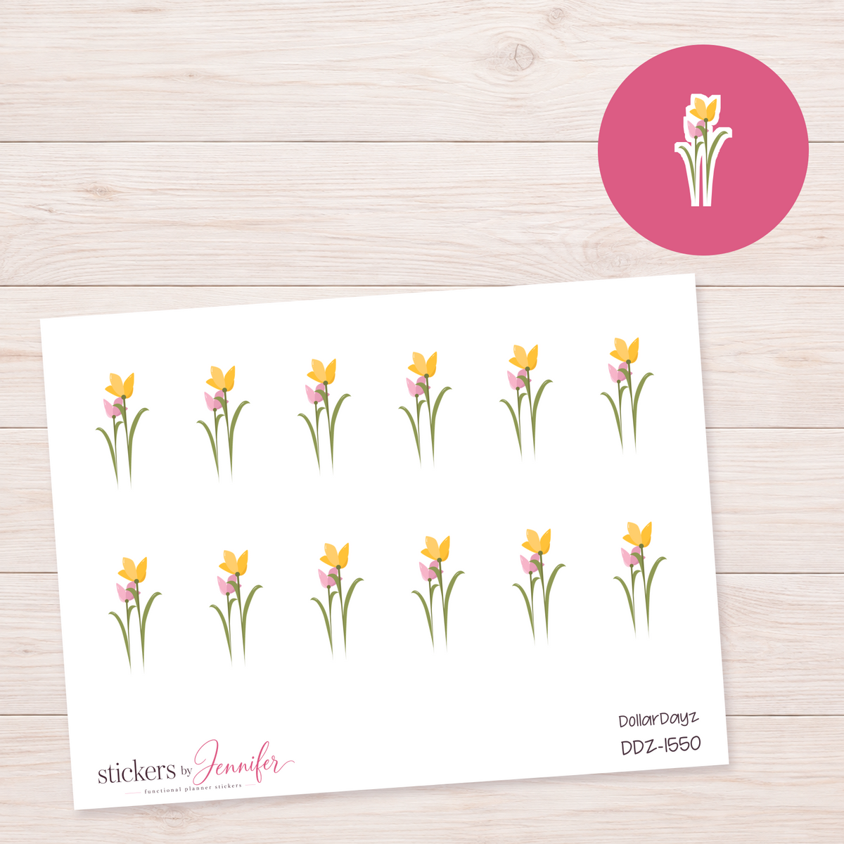 Yellow and Pink Flowers Planner Stickers | DDZ-1550