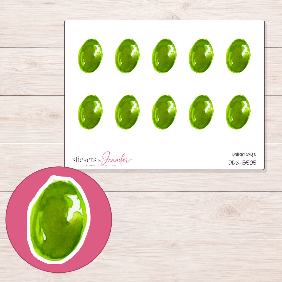 DDZ-15505 planner sticker sheet with enlarged sticker detail