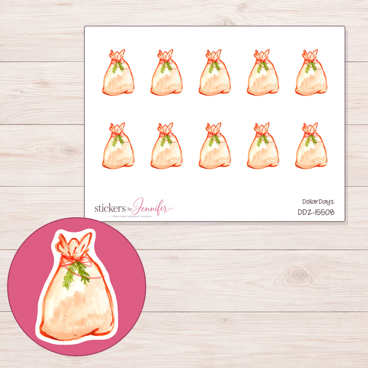 DDZ-15508 planner sticker sheet with enlarged sticker detail