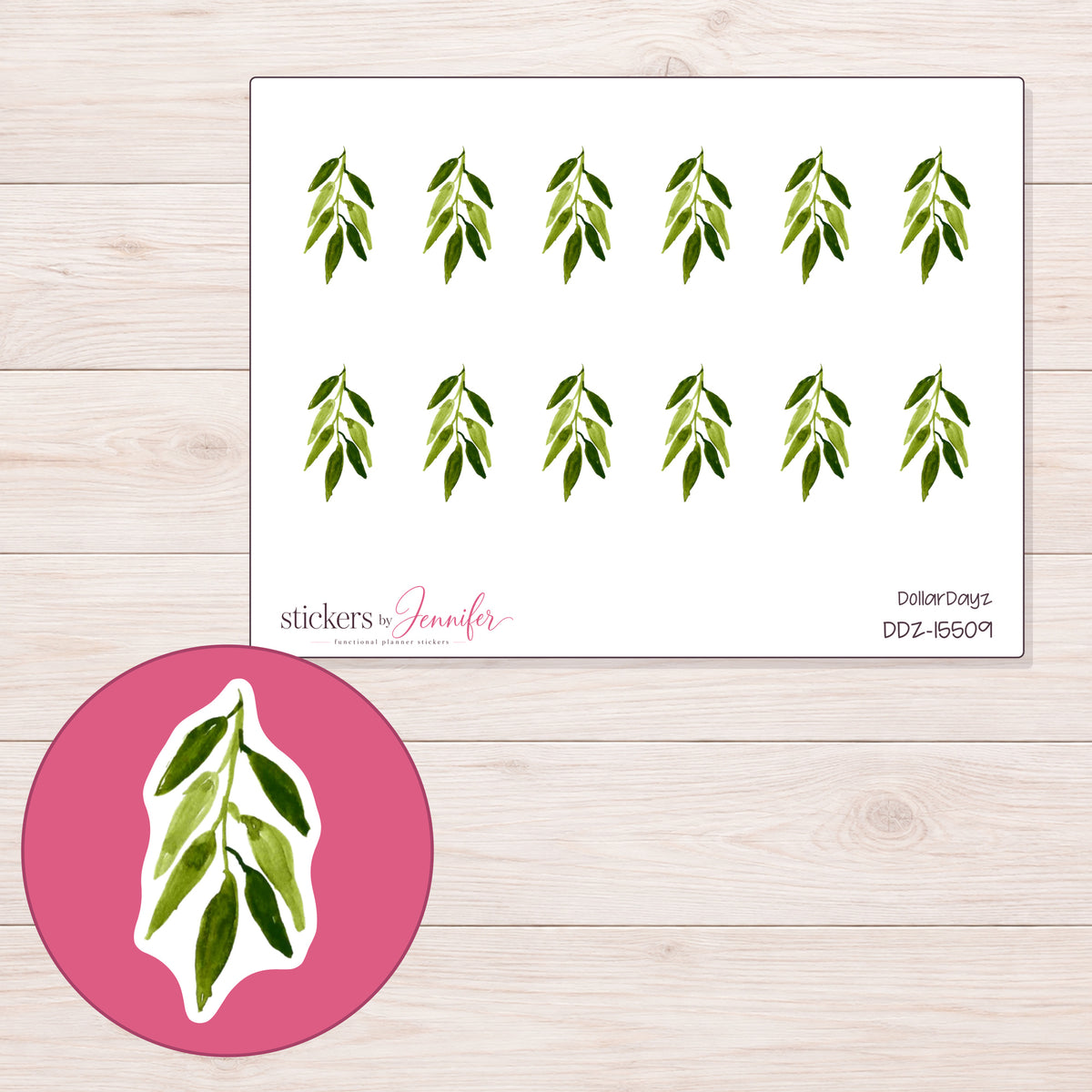 DDZ-15509 planner sticker sheet with enlarged sticker detail