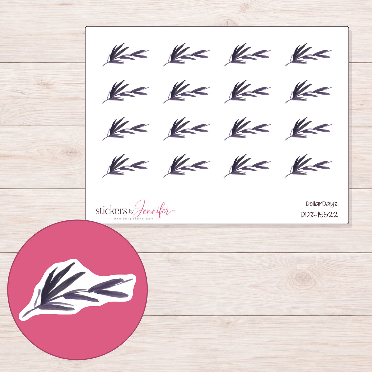 DDZ-15522 planner sticker sheet with enlarged sticker detail