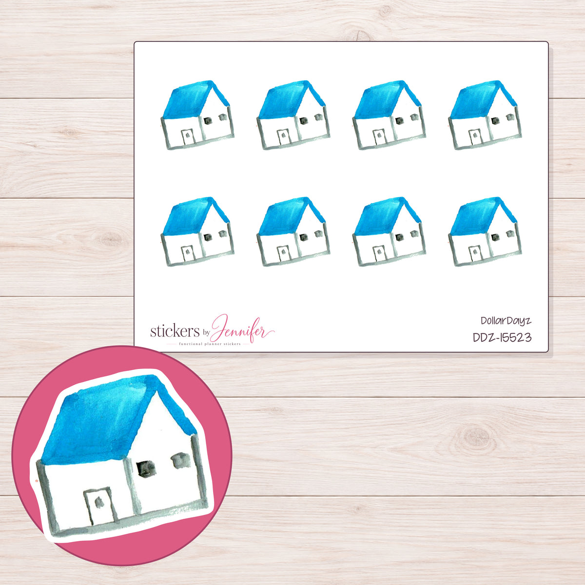 DDZ-15523 planner sticker sheet with enlarged sticker detail