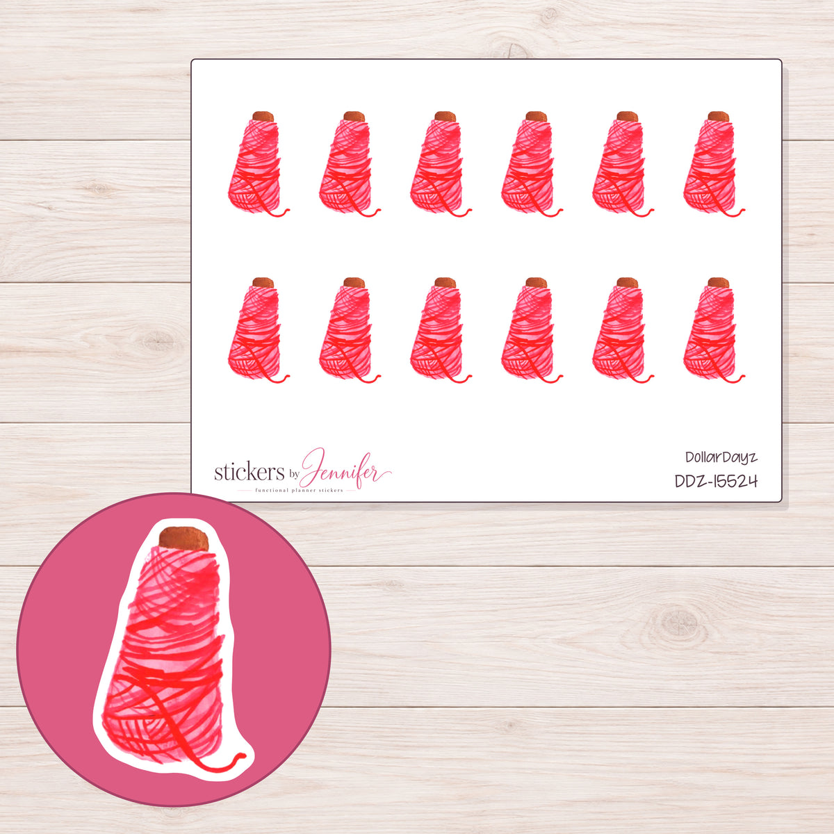 DDZ-15524 planner sticker sheet with enlarged sticker detail