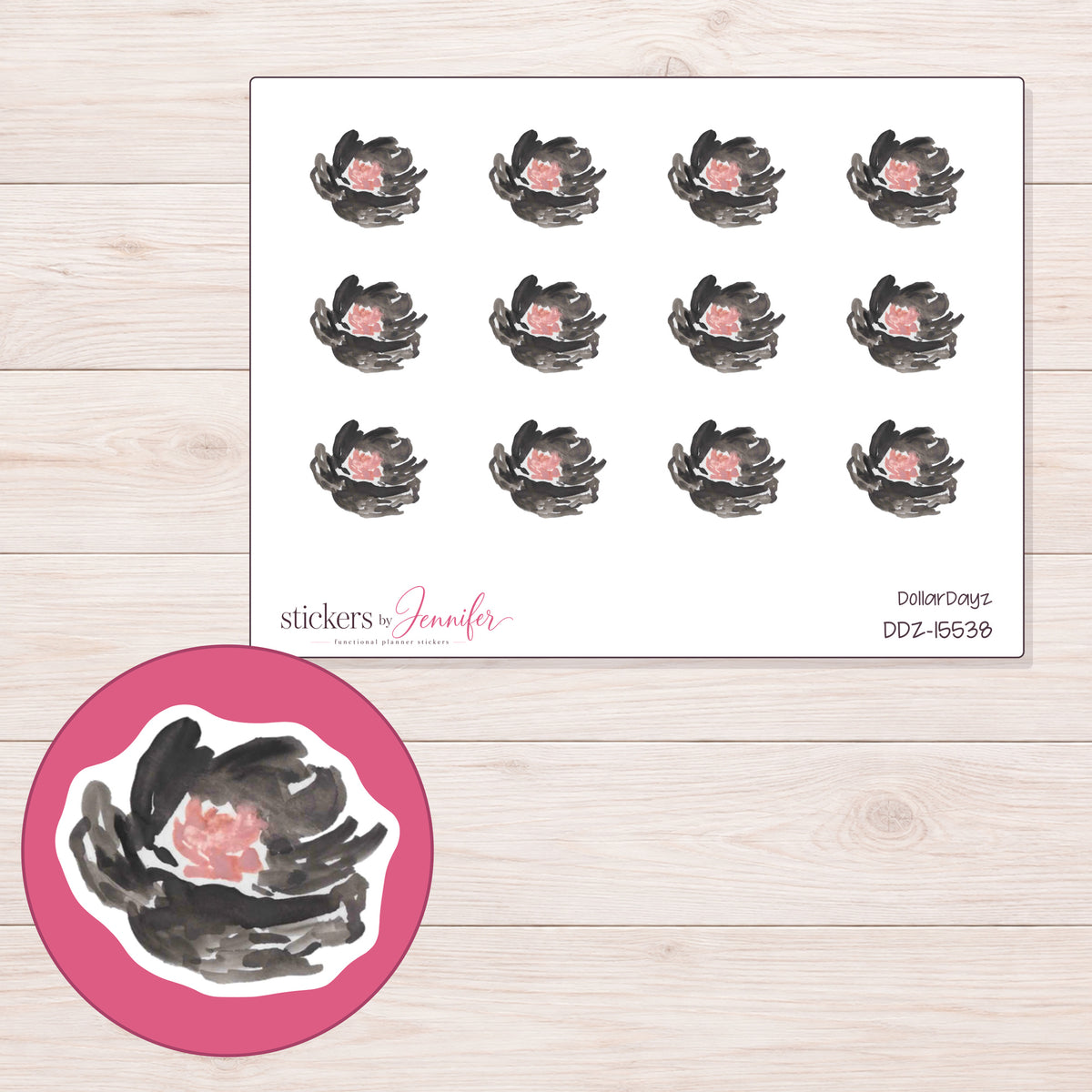 DDZ-15538 planner sticker sheet with enlarged sticker detail