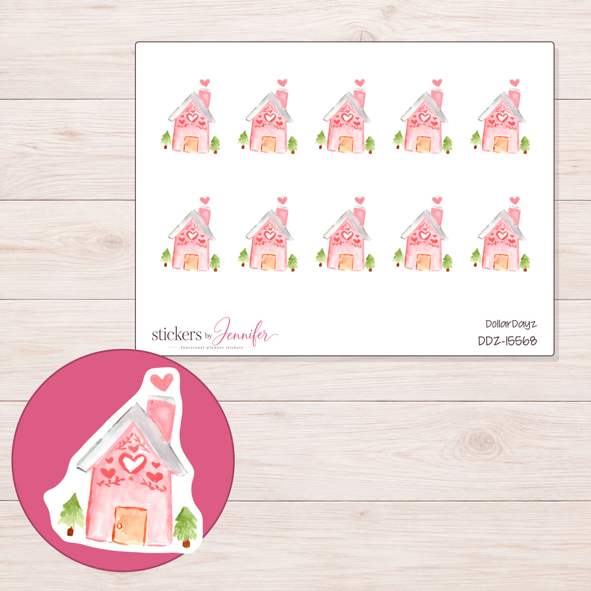 DDZ-15568 planner sticker sheet with enlarged sticker detail