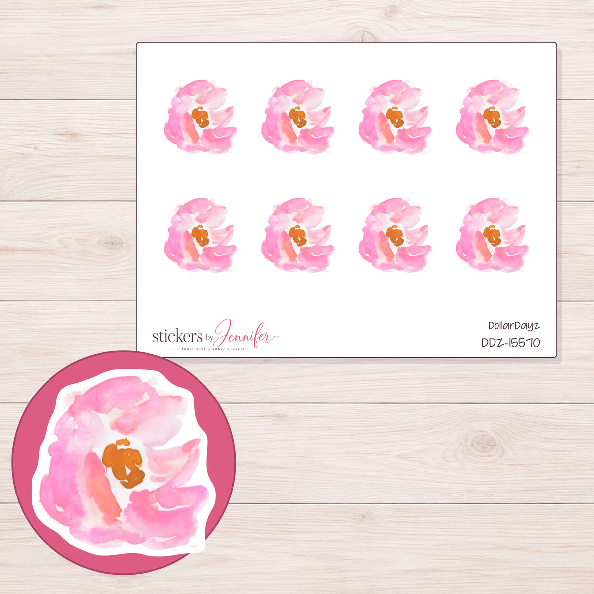 DDZ-15570 planner sticker sheet with enlarged sticker detail