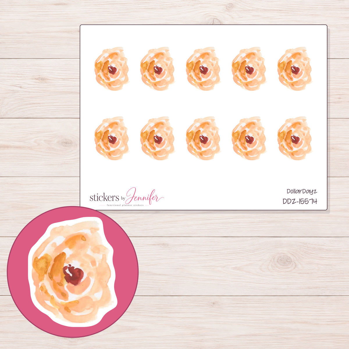 DDZ-15574 planner sticker sheet with enlarged sticker detail