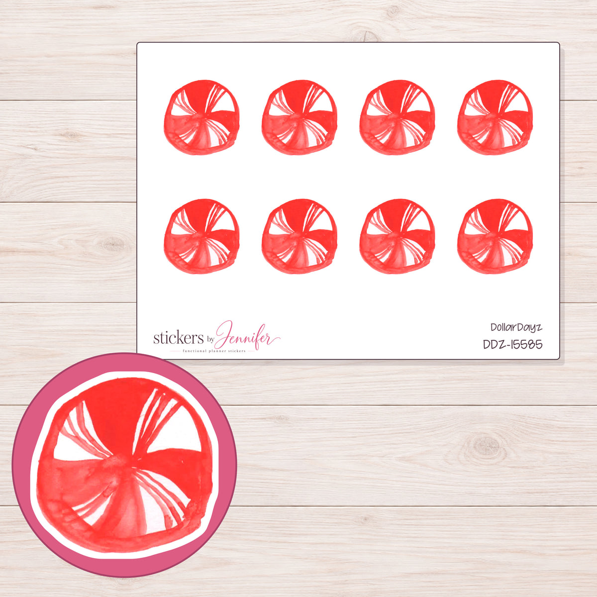 DDZ-15585 planner sticker sheet with enlarged sticker detail