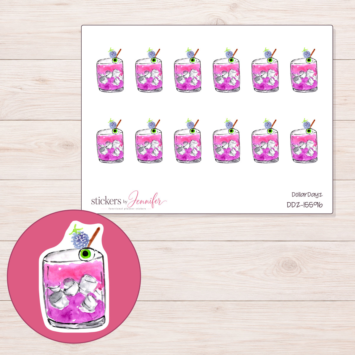 DDZ-15596 planner sticker sheet with enlarged sticker detail