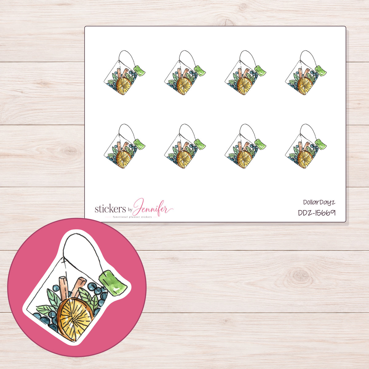 DDZ-15669 planner sticker sheet with enlarged sticker detail