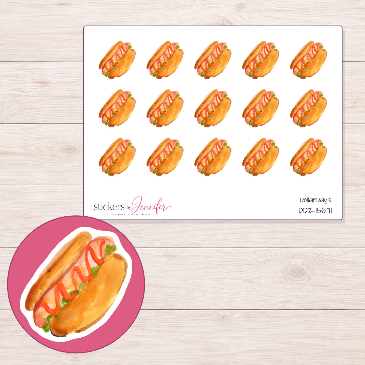 DDZ-15671 planner sticker sheet with enlarged sticker detail