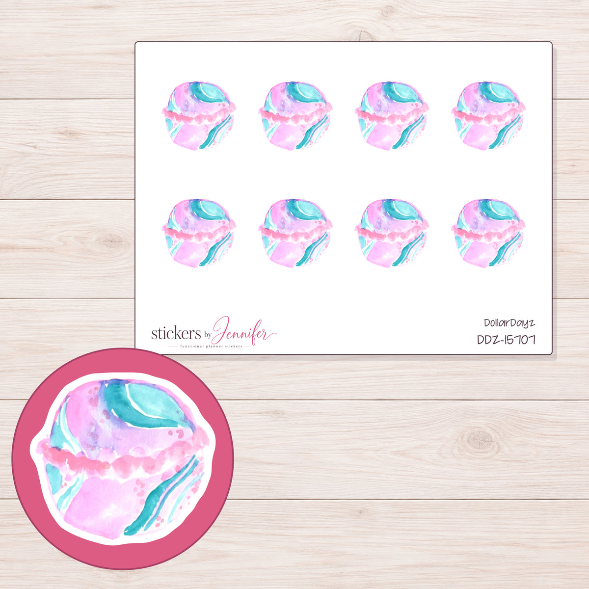 DDZ-15707 planner sticker sheet with enlarged sticker detail