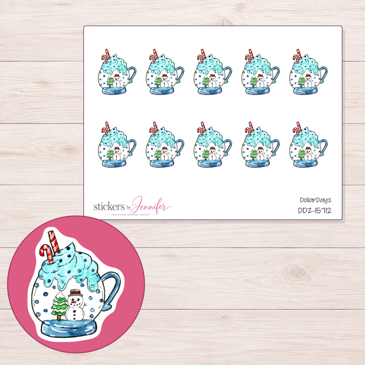 DDZ-15712 planner sticker sheet with enlarged sticker detail
