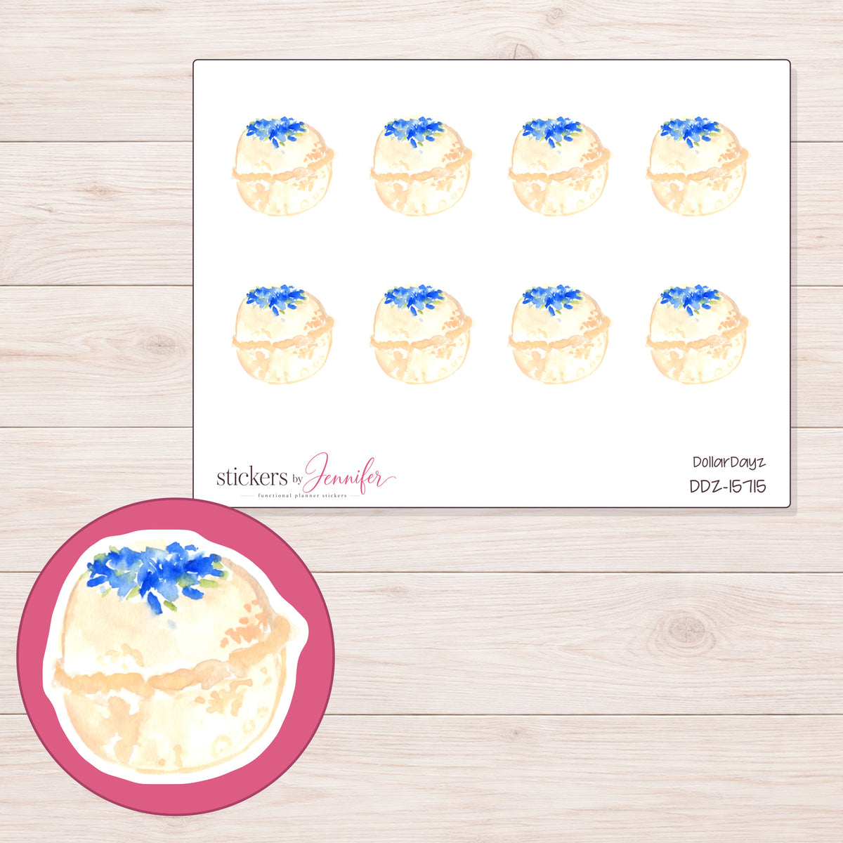 DDZ-15715 planner sticker sheet with enlarged sticker detail