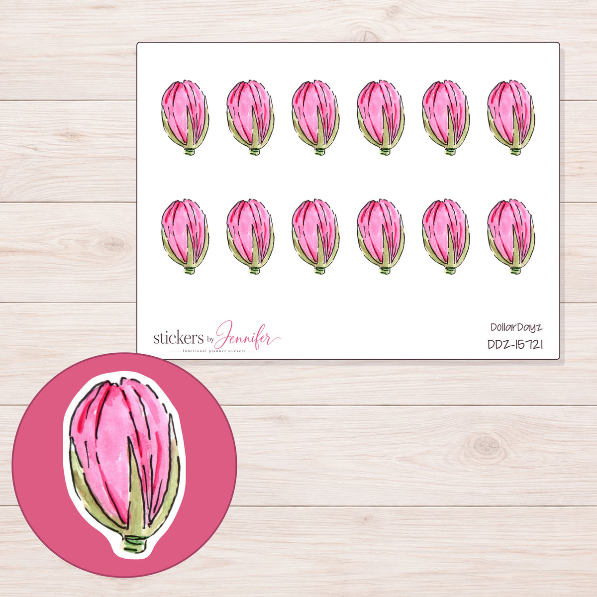 DDZ-15721 planner sticker sheet with enlarged sticker detail