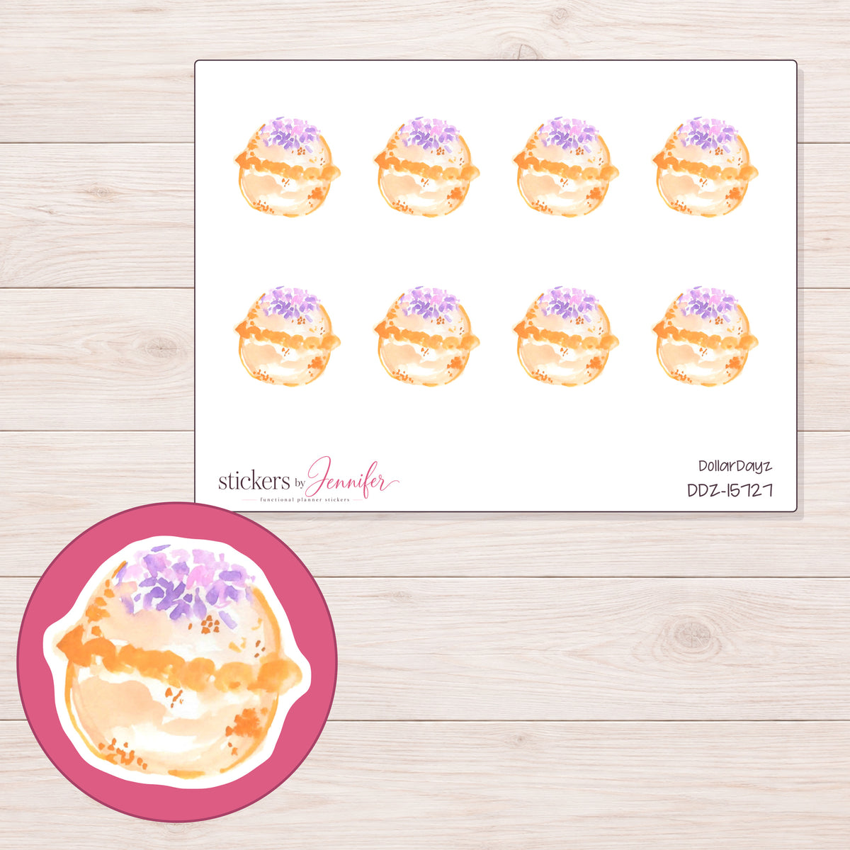 DDZ-15727 planner sticker sheet with enlarged sticker detail