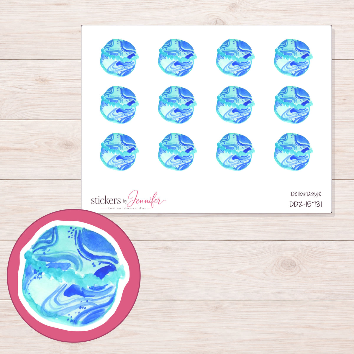 DDZ-15731 planner sticker sheet with enlarged sticker detail