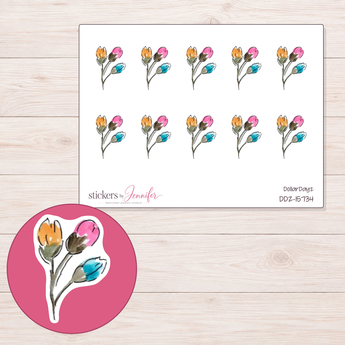 DDZ-15734 planner sticker sheet with enlarged sticker detail