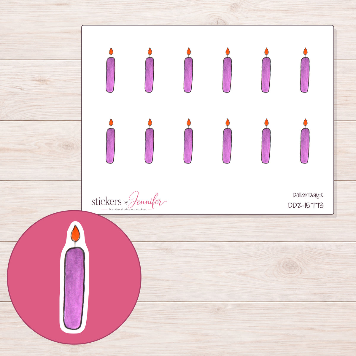 DDZ-15773 planner sticker sheet with enlarged sticker detail
