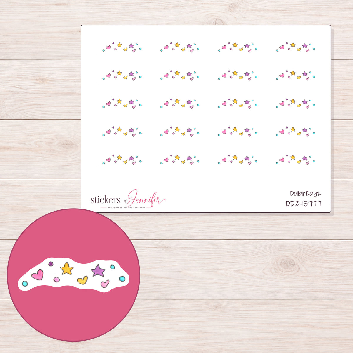 DDZ-15777 planner sticker sheet with enlarged sticker detail