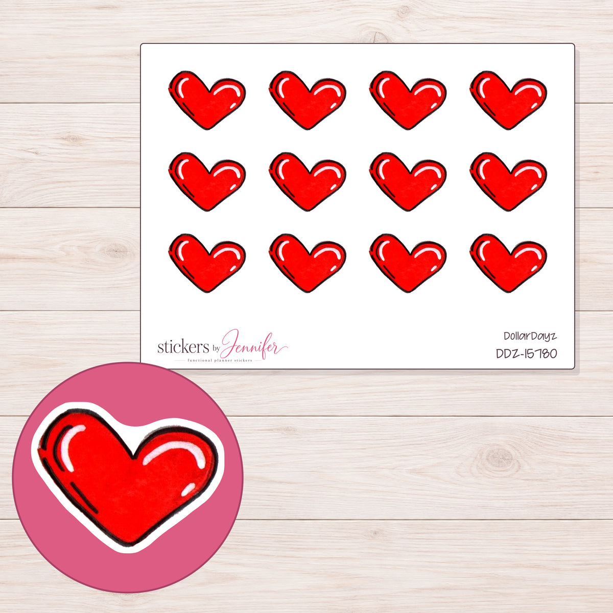DDZ-15780 planner sticker sheet with enlarged sticker detail