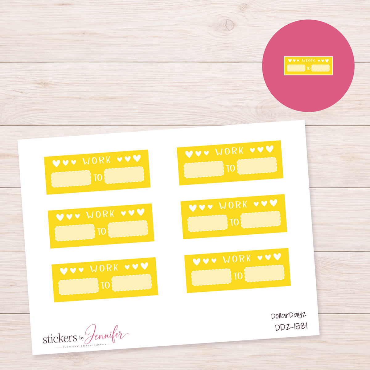Bright Yellow Work Hours Label Planner Stickers | DDZ-1581