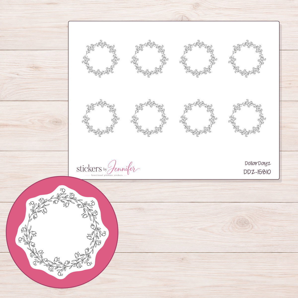 DDZ-15810 planner sticker sheet with enlarged sticker detail