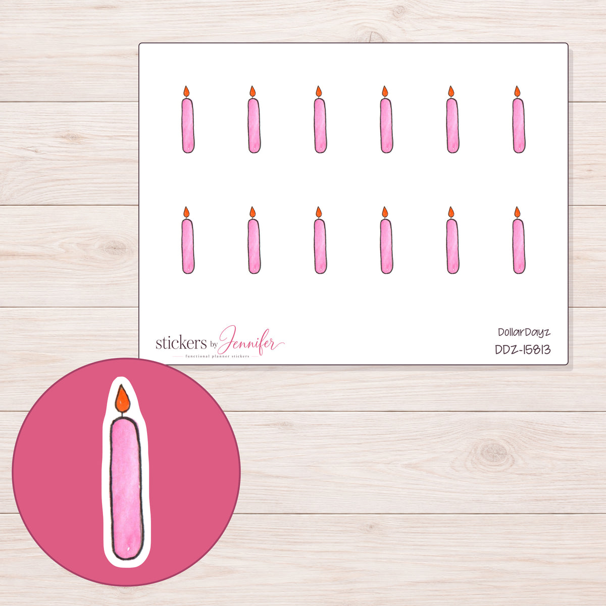 DDZ-15813 planner sticker sheet with enlarged sticker detail